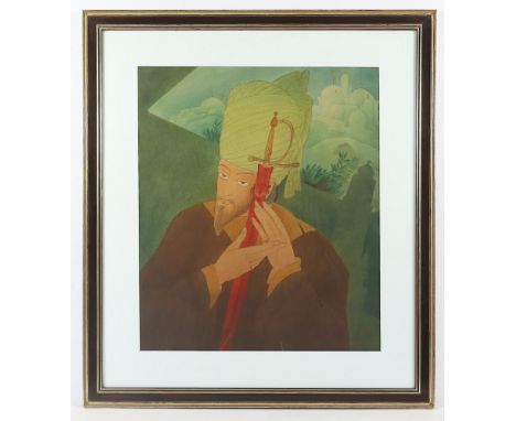 Portrait eines Mannes, Tusche und Farben auf Papier, Passepartoutausschnitt 64 x 54, unter Passepartout und Glas gerahmt, sig