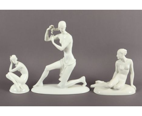 drei Figuren Badende, H bis 26, Entwürfe Otto und Schliepstein, Rosenthal, 20.Jh. 