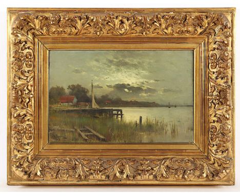 Moras, Walter (1856-1925), "Mondnacht am Niederrhein", Öl/Lwd., 25 x 38, unten links signiert, R. 