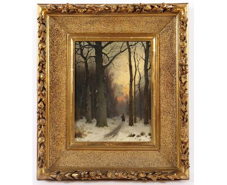 Maler um 1900, "Reisigsammlerin im Winterwald", Öl/Lwd., 35,5 x 27, unten links unleserlich signiert, R. 