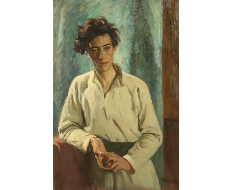 Kampf, Arthur (1864-1950), "Portrait eines jungen Mannes", Öl/Platte, 100 x 67, unten rechts signiert, verso eine Studie, R. 