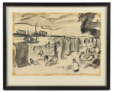 Hartmann, Erich (1886-1974), "Strandszene - Elbstrand", Tusche/Papier, 31 x 44, läs., R.