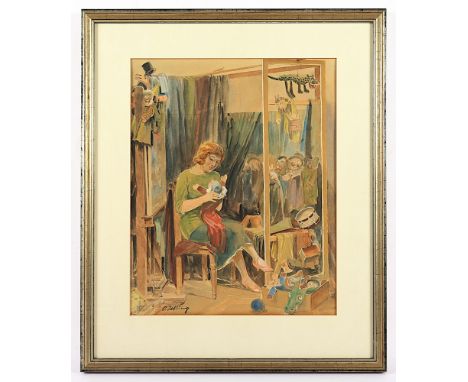 Delling, Otto (1884-1968), "Die Puppenspielerin", Aquarell/Papier, 36 x 29, (Passepartoutausschnitt), unten links signiert, R