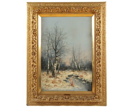 Fischhof, Georg (1859-1914), "Winterlandschaft", Öl/Lwd., 69 x 47,5, unten links mit Pseudonym "C. Leutner" signiert, R. 