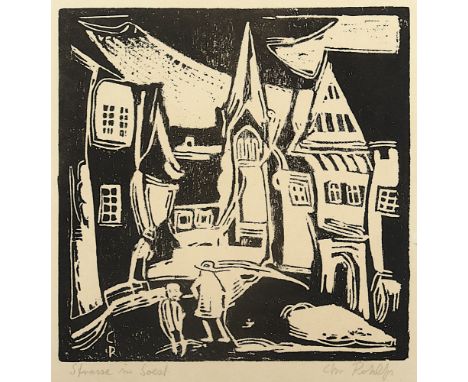 Rohlfs, Christian, "Straße in Soest", Original-Linolschnitt, 24,5 x 24, handsigniert, Blatt 8 (von 10) der Mappe: Die Schaffe