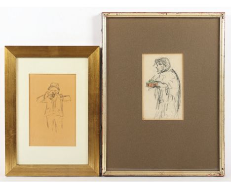 Zille, Heinrich, zwei Zeichnungen Kohle/Papier, bis 18 x 10, eine mit Nachlass-Signaturstempel, Nachlass, R. 