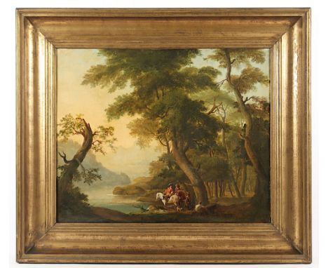 Michau, Theobald (1676-1765), Umkreis/Schule, "Ausritt im Wald", Öl/Lwd., 58 x 70, auf Platte aufgezogen, unten links nachträ