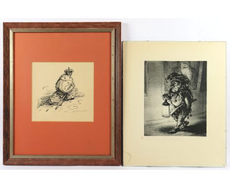 Weber, Paul A., zwei Arbeiten, "König", "Nachtwächter", Original-Lithografie, bis 30.5 x 24,5, handsigniert, roter Stempel de