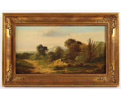 England 19.Jh., "Landschaft in England", Öl/Lwd., 24 x 45, doubliert, unten links unleserlich signiert, R. 