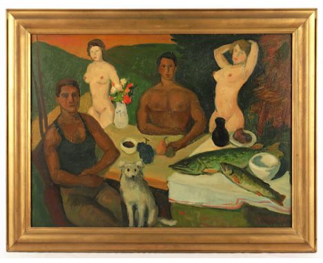 Gemten, Marco (1894-1957), "Zwei Paare im Grünen", Öl/Hartfaser, 60 x 80, unten rechts signiert, R. 