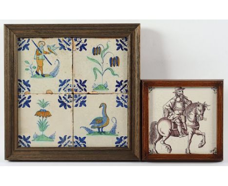 zwei Fliesenbilder, Reiter, Delft, 28 x 28, 18.Jh., R. 