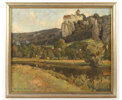 Kaiser, Richard (1868-1941), "Blick auf Burg Prunn im Altmühltal", Öl/Lwd., 50 x 60, unten links signiert und "1928" datiert,