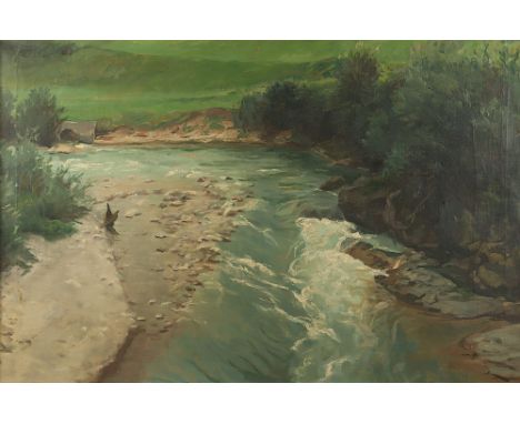 Sandkuhl, Hermann (1872-1936), "Gebirgsbach bei Hindelang", Öl/Lwd., 64 x 95,5, verso Künstlerangabe, R. 