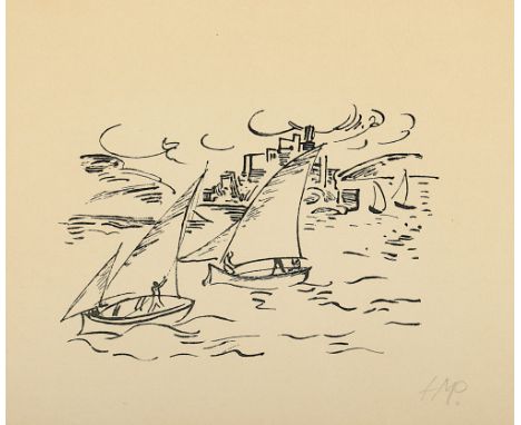 Pechstein, Hermann Max, "Boote", Lithografie, ca. 16 x 19, auf Unterlegkarton montiert, monogrammiert, fleckig, Reisebilder, 