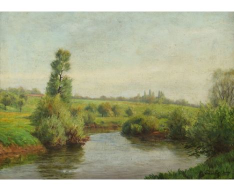 Franke, Hans (1892-1975), "Die Nidda bei Heddernheim-Praunheim", Öl/Lwd., 38 x 50, besch., unten rechts signiert und "1927" d