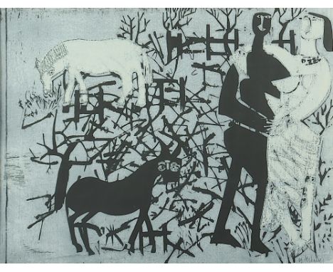 Grieshaber, HAP, "Winterlandschaft", Original-Farbholzschnitt, 49 x 65, handsigniert, Auflage: 100 Exemplare. Fürst, 65/125, 