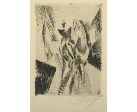Scharff, Edwin (1887-1957), "Reiter", Original-Radierung, 12 x 9, handsigniert, 1910, R. 