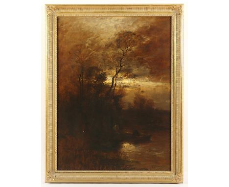 Jungblut, Johann (1860-1912), "Abendstimmung am Seeufer", Öl/Lwd., 80 x 60, unten rechts signiert, R. 