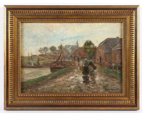 Liesegang, Helmut (1858-1945), "Niederländisches Dorf", Öl/Holz, 27 x 39, unten rechts signiert, R. 