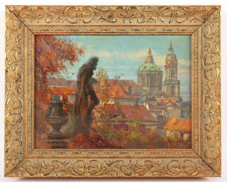 Spacil, Jan (1892-1982), "Blick auf Sankt Niklas in Prag", Öl/Hartfaser, 21 x 29, unten rechts signiert, R.