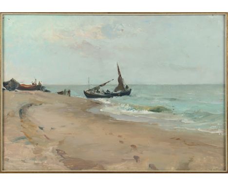 Maler des 20.Jh., "Küste", Öl/Platte, 35 x 50, unten rechts unleserlich signiert, R. 