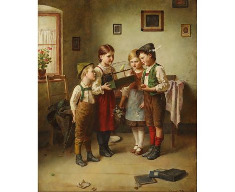 Adler, Edmund (1876-1965), "Vier Kinder mit Kanarienvogel", Öl/Lwd., 69 x 56, unten rechts signiert, R. 