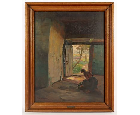 Kempin, Wilhelm Richard (1885-1951), "Bäuerin mit Früchtekorb", Öl/Platte, 63 x 50, unten links signiert, R. 