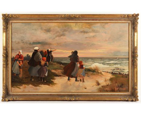 Homuth, Erwin Herman (1890-1968), "Fischerfrauen am Ufer", Öl/Lwd., 66 x 112, besch., unten rechts signiert, R. 