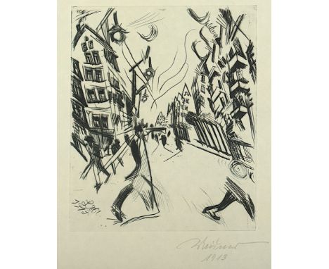 Meidner, Ludwig (1884-1966), "Straße in Wilmersdorf", Original-Radierung, 17 x 14, handsigniert und datiert 1913, R. 