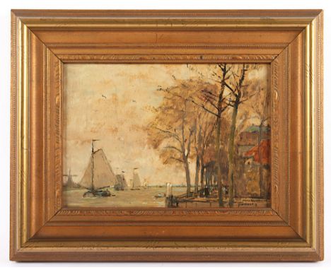 Herrmann, Hans (1858-1942), "Am Hafen von Dordrecht", Öl/Malkarton, 16 x 23, unten rechts signiert, R. 