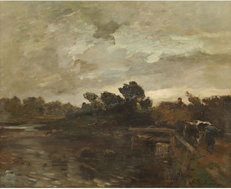 Bochmann, Gregor von (1850-1930), "Niederrheinische Landschaft", Öl/Lwd., 53 x 66, min.besch., unten rechts signiert, R. 