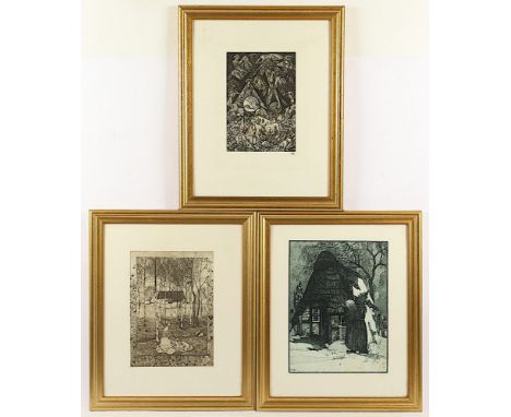 Vogeler, Heinrich, drei Radierungen, spätere Abzüge, bis 36 x 27,5, R. 