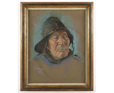 Hering, Georg (1884-1936), "Portrait einer Frau mit Mütze", Farbkreide/Papier, 51 x 40, unten links signiert und "1912" datie