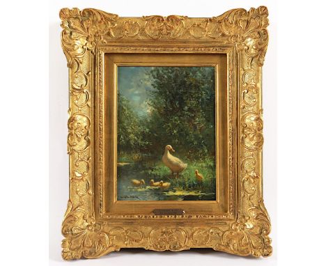 Artz, Constant David Ludovic (1870-1951), "Ente mit Küken am Seeufer", Öl/Holz, 24 x 18, unten links signiert, R. 
