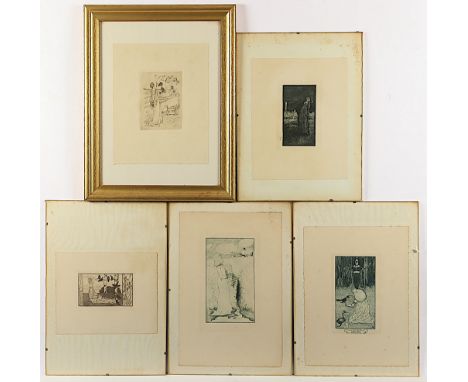 Vogeler, Heinrich, fünf Radierungen, bis 21 x 12, R.