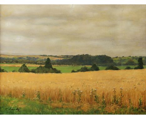 Franke, Hans (1892-1975), "Blick aufs Kornfeld in der Wetterau", Öl/Lwd., 38 x 50, besch., unten links signiert und "27" dati