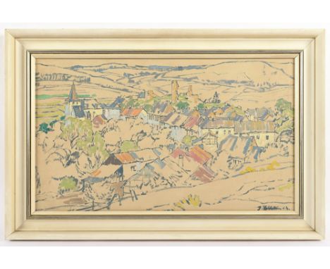 Kohlschein, Josef d. J. (1884-1958), "Blick auf die Kronenburg in der Eifel", Tempera/Holz, 30,5 x 50, unten rechts signiert,