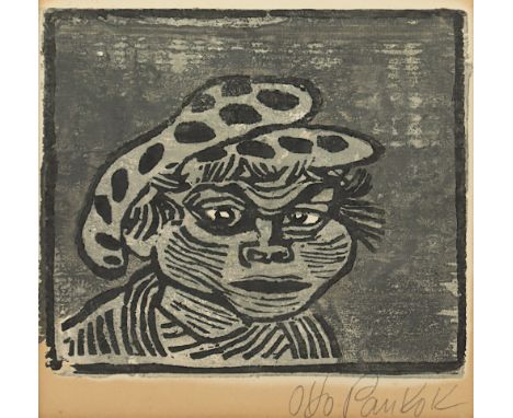 Pankok, Otto, "Raklo mit Mütze", Original-Farbholzschnitt, 14 x 16,5 handsigniert, 1943, WV Zimmermann WH 173, besch., R. 