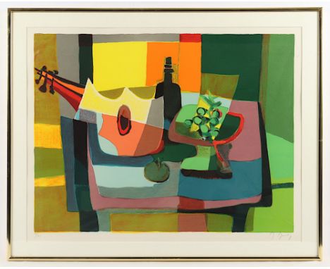 Mouly, Marcel, "Stilleben mit Mandoline und Trauben", Original-Farblithografie, 47 x 62, nummeriert 96/175, handsigniert, R. 