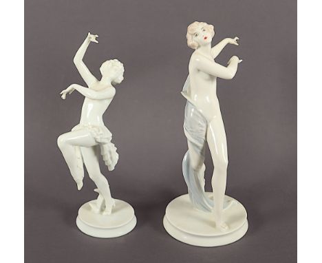 zwei Figuren, "Scherzo", farbig staffiert, H 23; "Charleston", H 22, Entwurf G. Oppel, Rosenthal, 20.Jh. 
