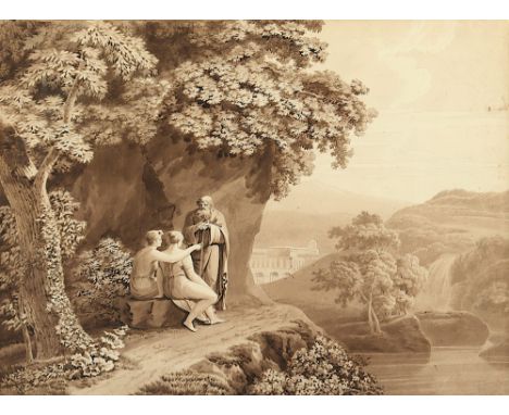 Aquarellist um 1800, "Landschaft bei Assisi", Aquarell/Papier, 42 x 55, besch., R. 