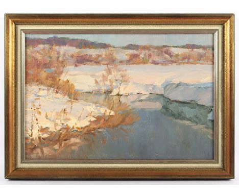 Chulovich, Viktor Nikolaevich (1922-1994), "Russische Winterlandschaft", Öl/Malkarton, 32,5 x 47, verso Künstlerangabe, R. 