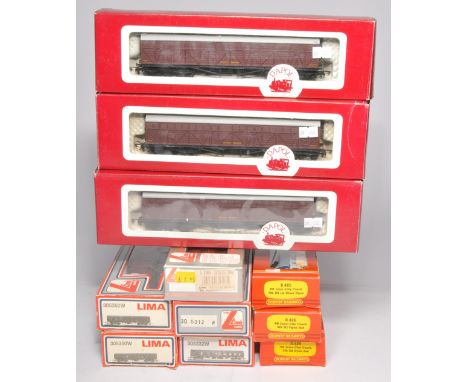 Model Railway comprising a group of Hornby, Lima and other coaches, as shown.