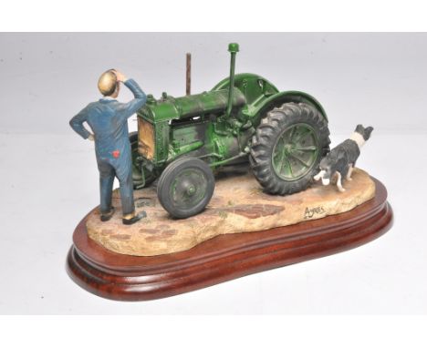 Border Fine Arts 'Won't Start' by Ray Ayres, Fordson N tractor on a wooden plinth.