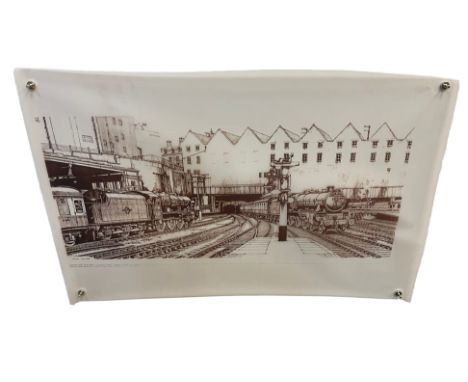 Railwayana. An attractive sketch print of a steam railway scene. 