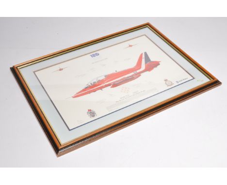 A framed and signed limited edition squadron print of the Red Arrows Display Team. 1 of 150. 