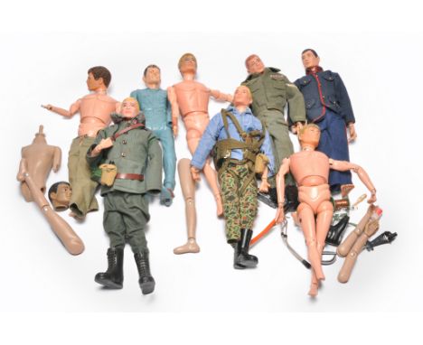 A group of Palitoy Action Man dolls, including early issues, as shown. Childhood toy collection so likely spares / repairs on