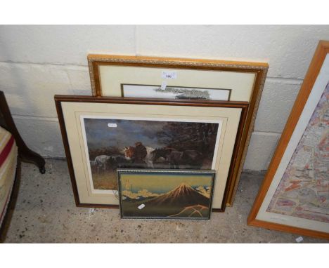 JAPANESE COLOURED PRINT TOGETHER WITH TWO FURTHER PRINTS (3)