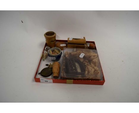 MIXED LOT OF SMALL ITEMS TO INCLUDE MAUCHLIN WARE BOX DECORATED WITH A SCENE OF DUNKELD, MINIATURE FRETWORK PHOTOGRAPH FRAME,