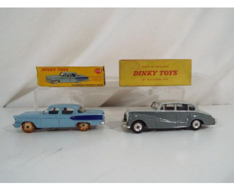 Dinky Toys - 2 boxed Dinky Toys to include # 150 Rolls-Royce Silver Wraith in two tone grey with spun hubs, in original yello